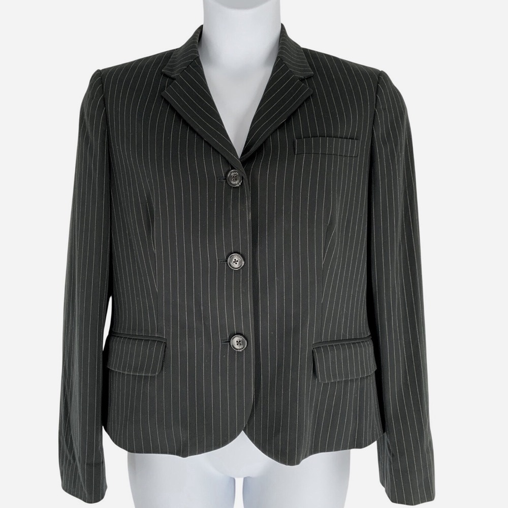 Chaps Size 14 Black Pinstripe Blazer Tailored Career Office